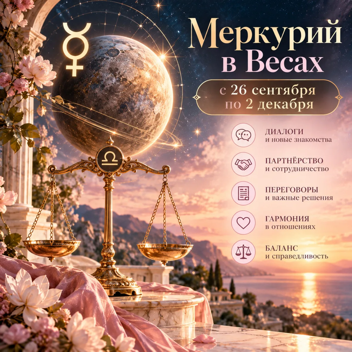 ☿ Меркурий в Весах: время диалога, партнёрства и важных договорённостей