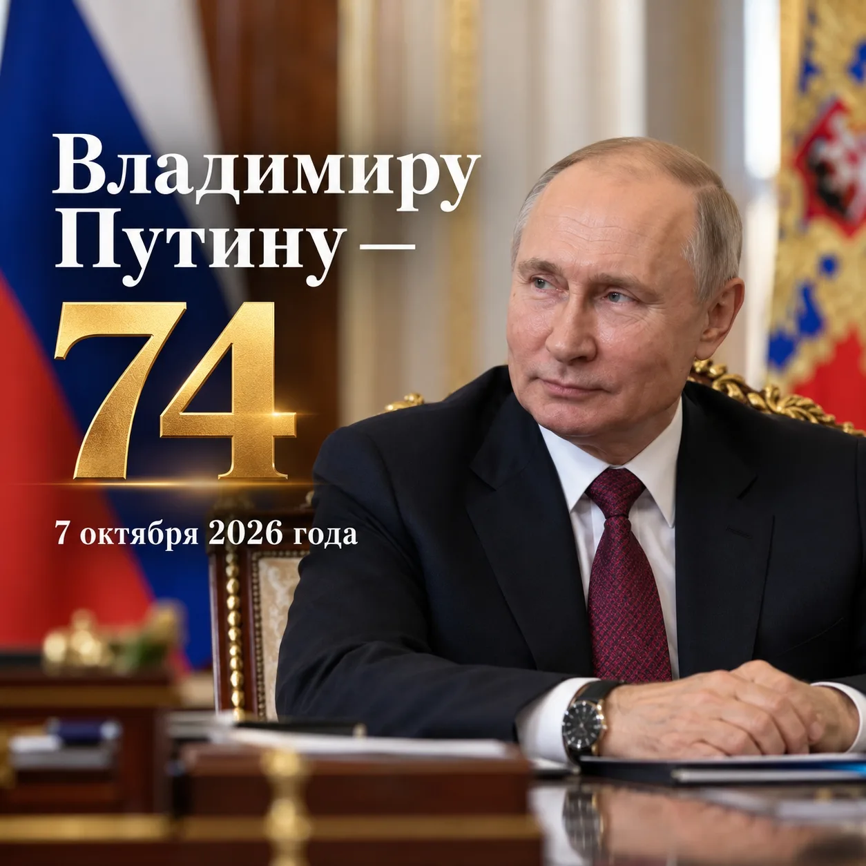 Президенту Владимиру Путину сегодня исполнилось 74 года