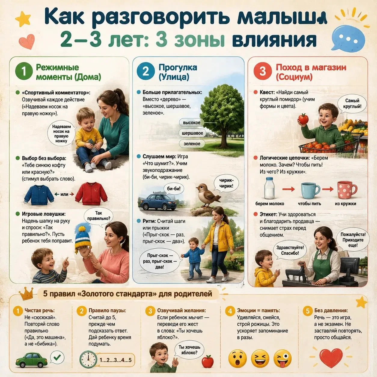 Развитие речи в 2–3 года — это не про «зубрежку» стишков и многочасовые занятия за столом. В этом во