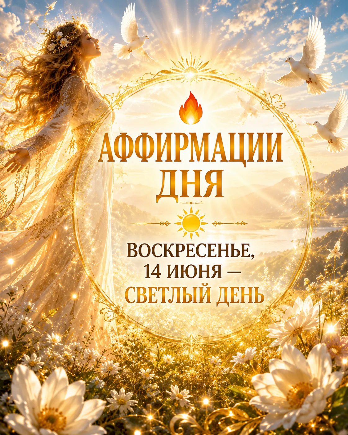 🔥 Аффирмации дня

☀️ Воскресенье, 14 июня — Светлый день

Этот день приносит мне радость 🌞

Я откр