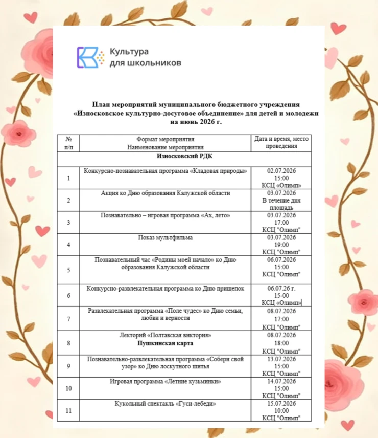Уважаемые жители и гости нашего округа! 
 
Предлагаем Вам план мероприятий для детей и подростков на