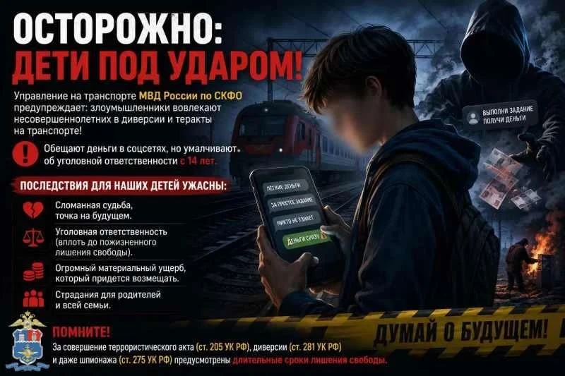 Управление на транспорте МВД России по СКФО предупреждает об ответственности за совершение диверсий 
