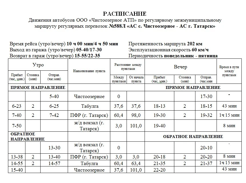 С 6 марта автобус до Татарска будет ходить дважды в день.