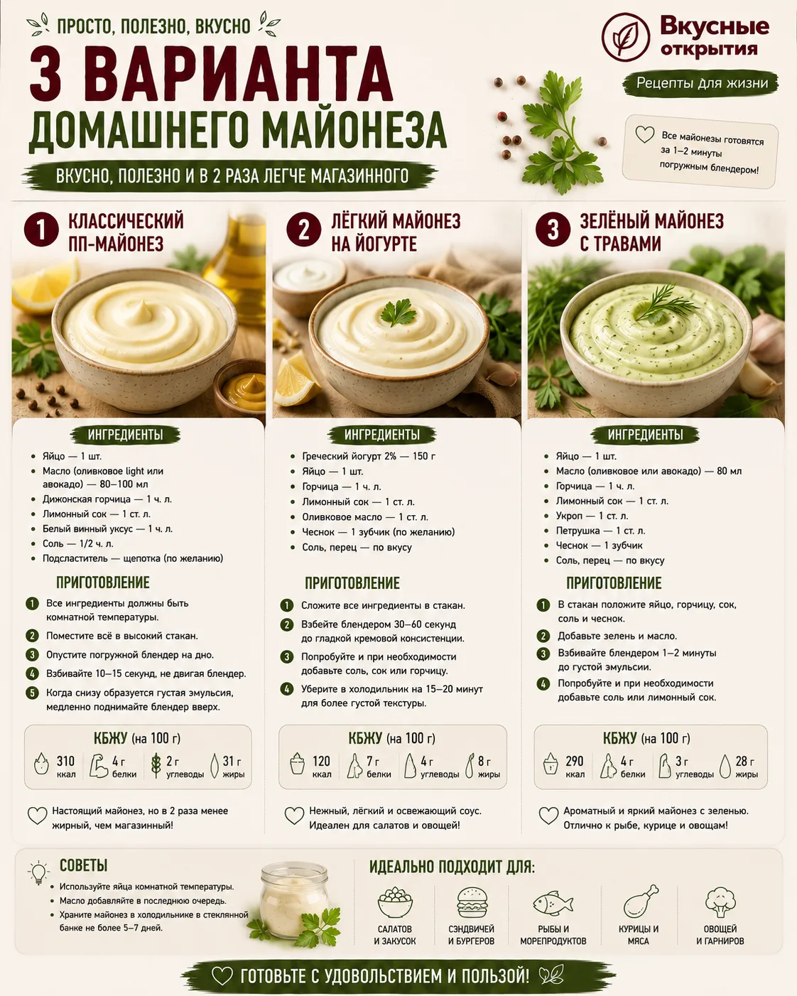 Три варианта майонеза, которые в два раза менее жирные, но не менее вкусные🧑‍🍳