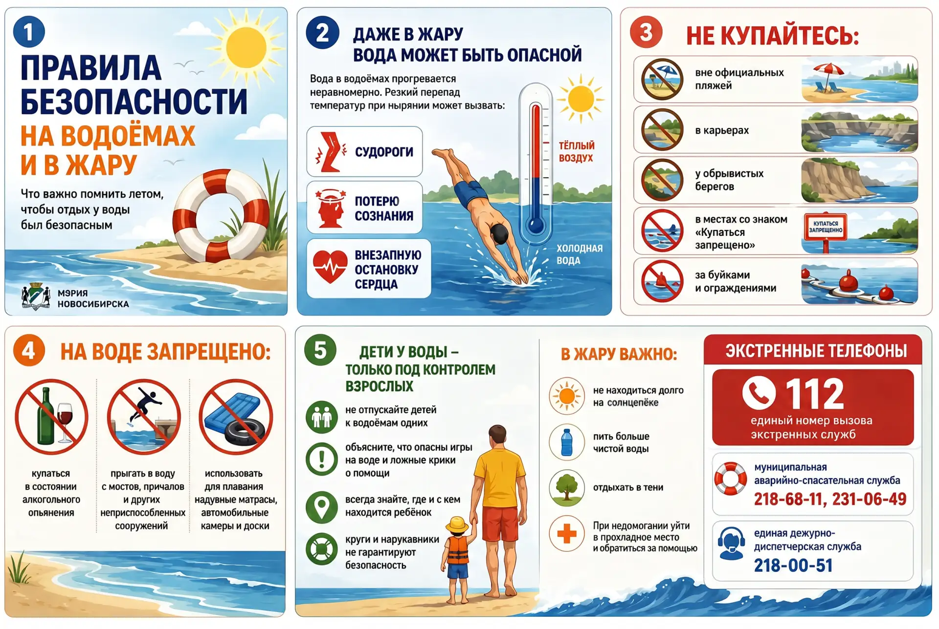 ☀️ Соблюдайте правила безопасности на водоёмах и в жару!