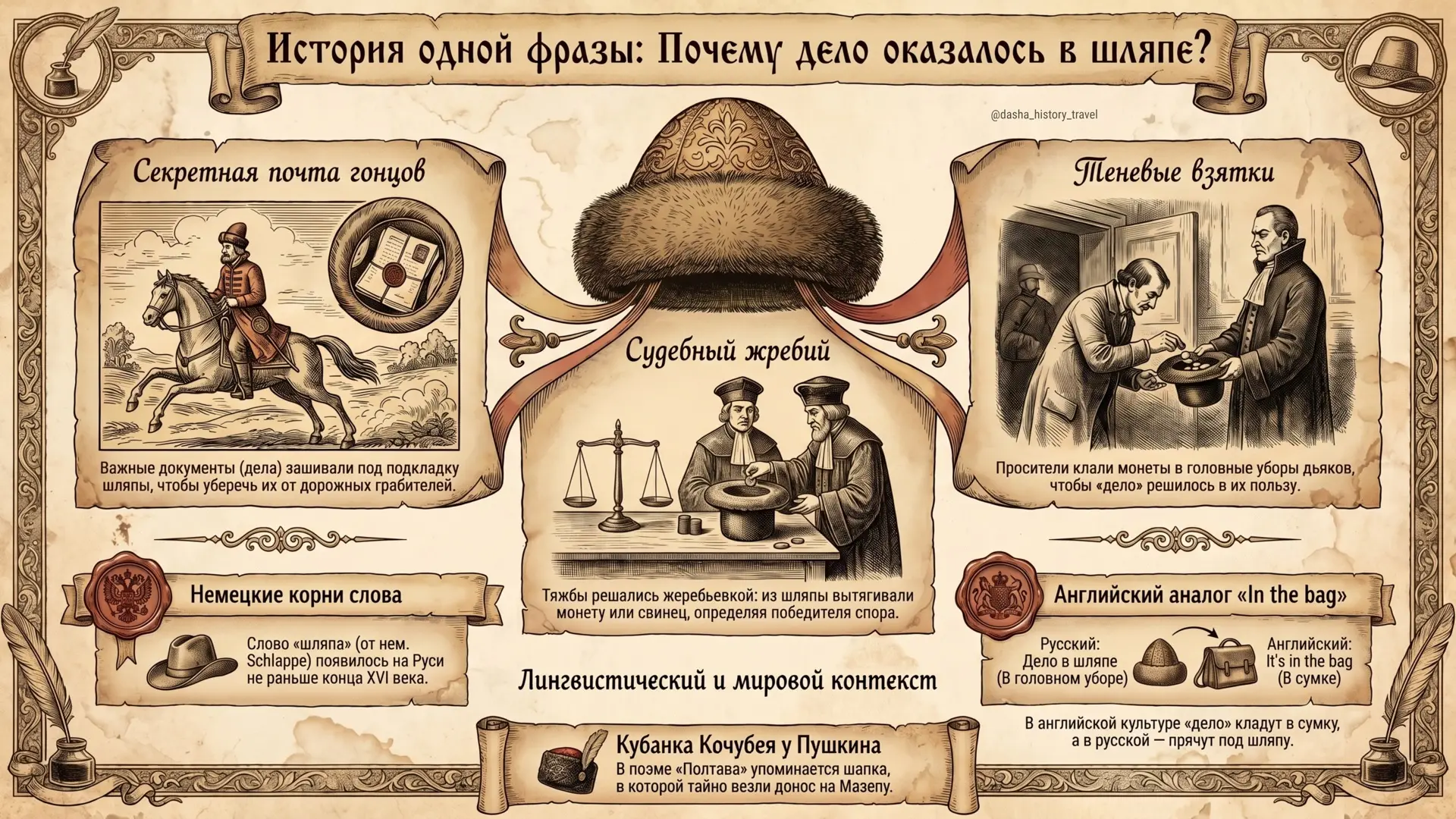🎩 Дело в шляпе: как головной убор защищал гостайны, разрешал споры и прятал взятки.