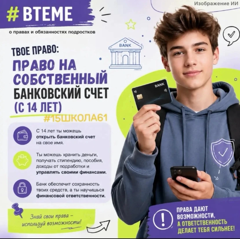 Мы продолжаем рубрику
#ВТЕМЕ

Право на собственный банковский счёт (с 14 лет) 

❌ «Открыть счёт в ба