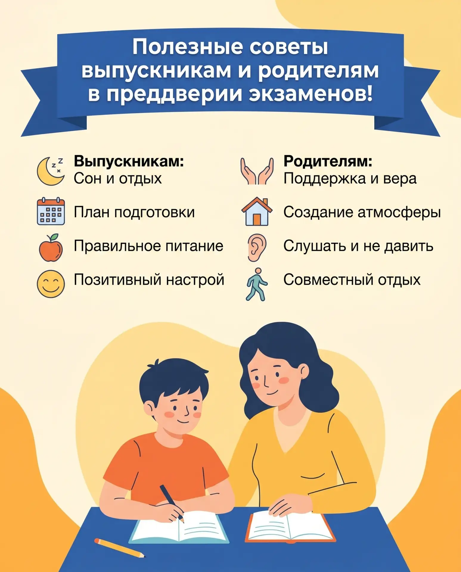 Полезные советы выпускникам  и родителям в преддверии экзаменов!