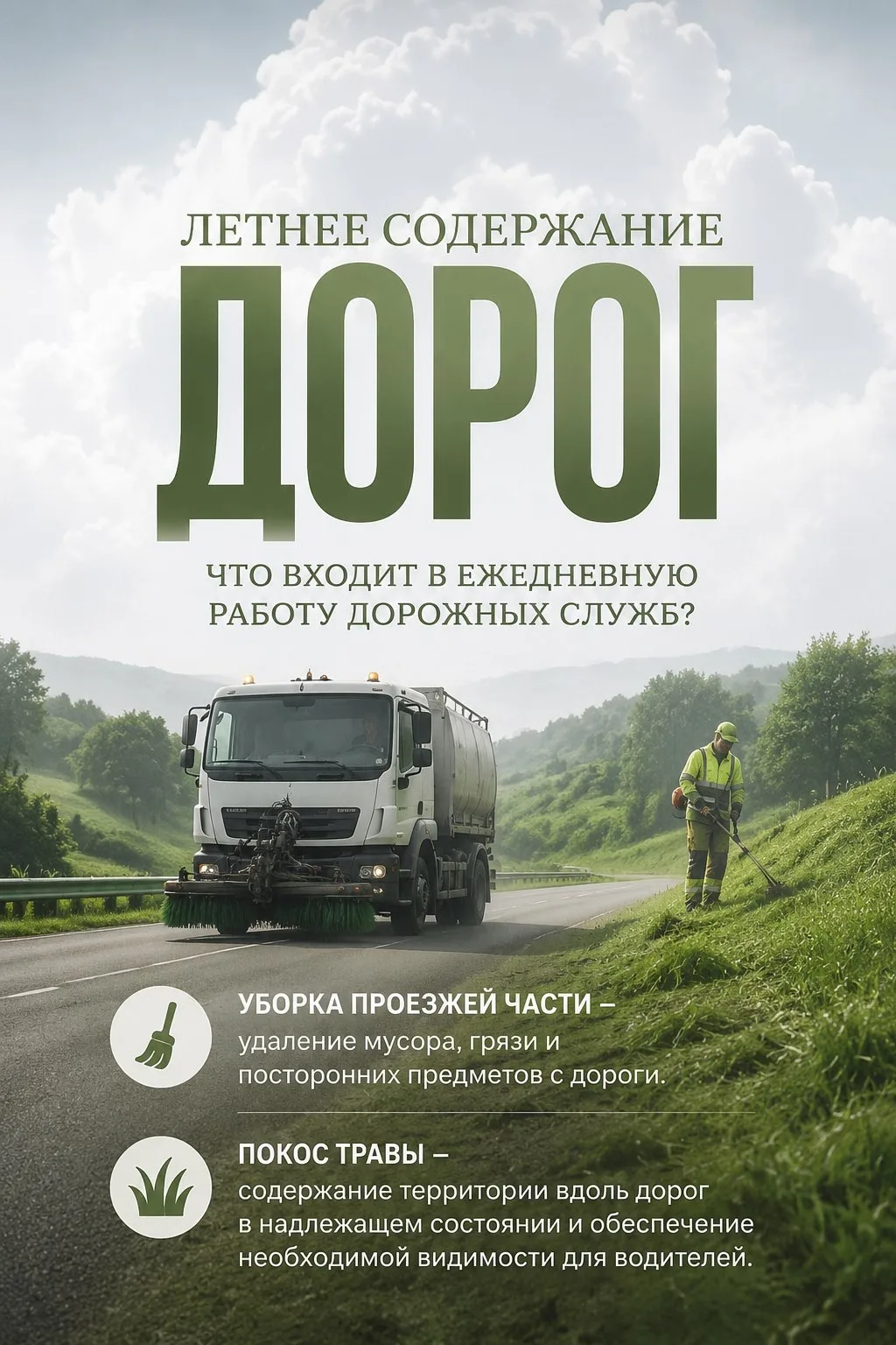 ☀️Летнее содержание дорог: что входит в ежедневную работу дорожных служб?