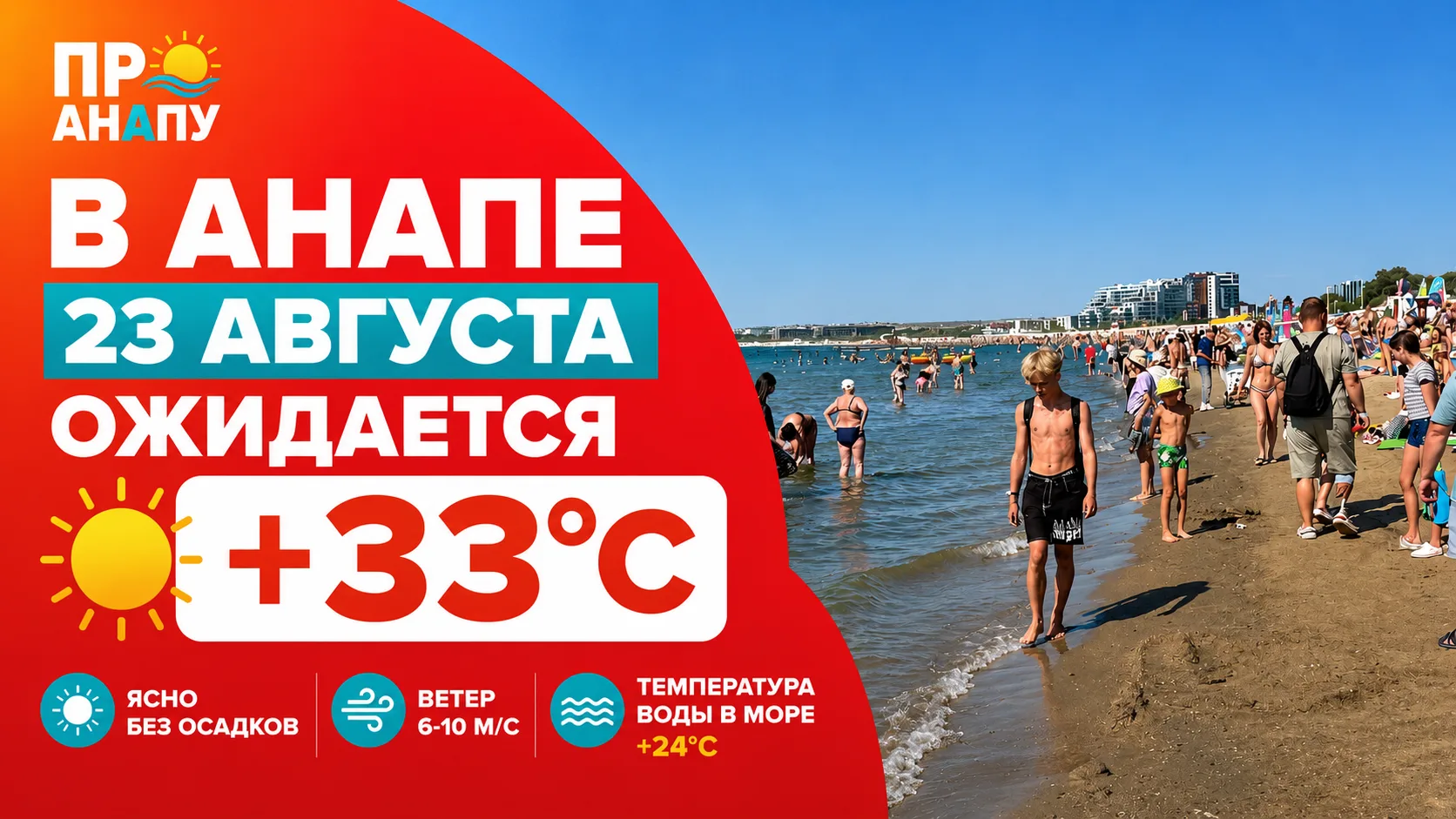 В Анапе 23 августа ожидается до +33 °C