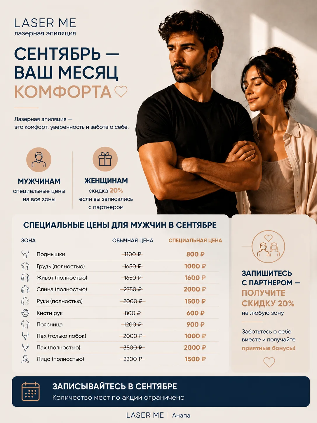 Сентябрь — месяц мужской лазерной эпиляции в LASER ME