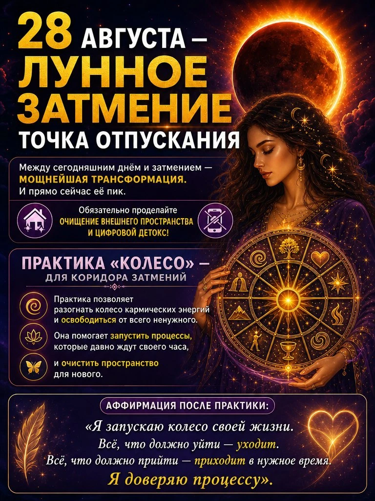 🌝 28 АВГУСТА — ЛУННОЕ ЗАТМЕНИЕ. ТОЧКА ОТПУСКАНИЯ. 🌝