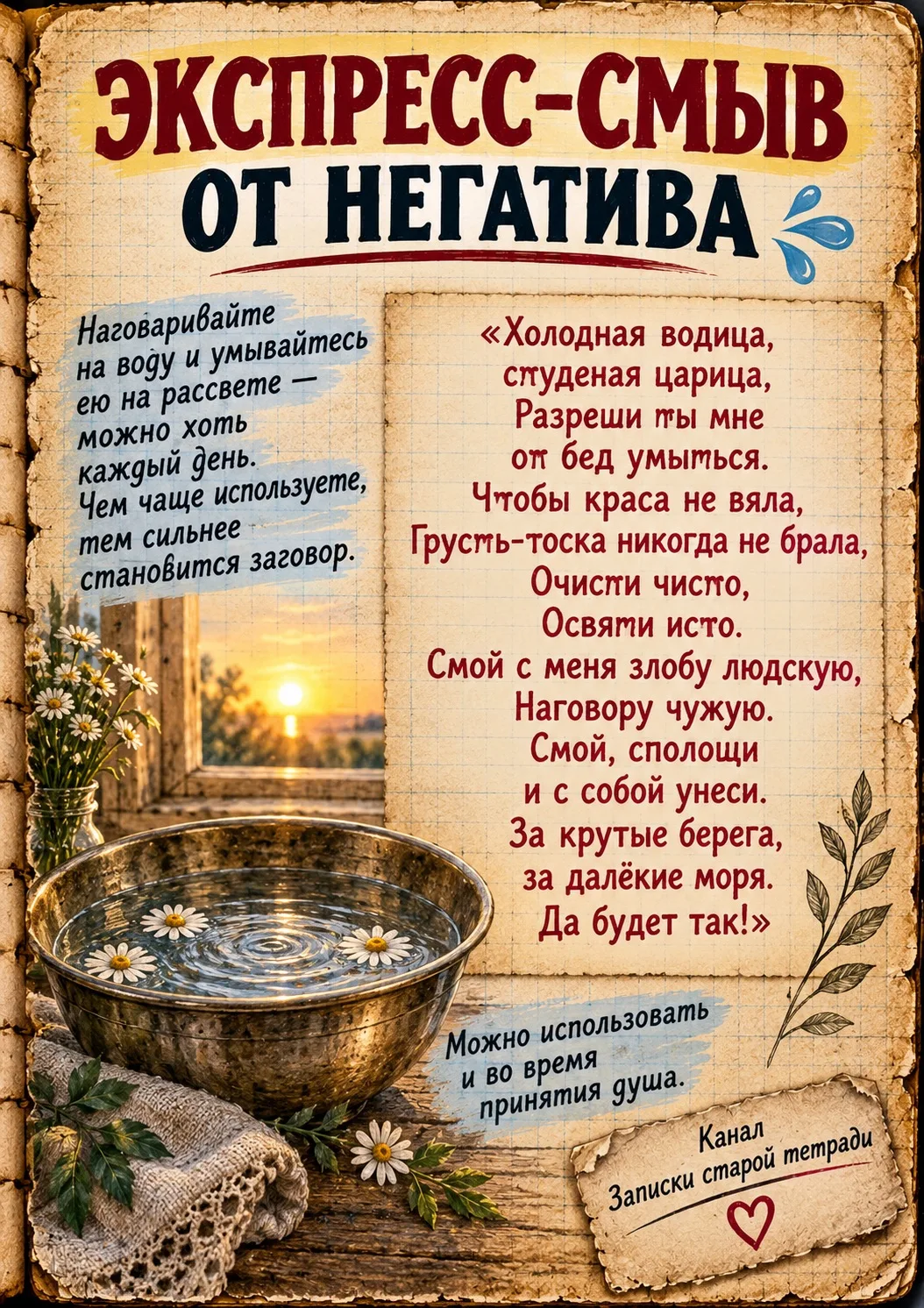 На рассвете наговорите слова с картинки на воду и умойтесь ею. Можно использовать этот ...
