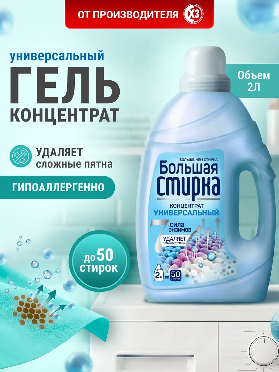 ⚡️ Гель для стирки 2 литра универсальный, Большая стирка