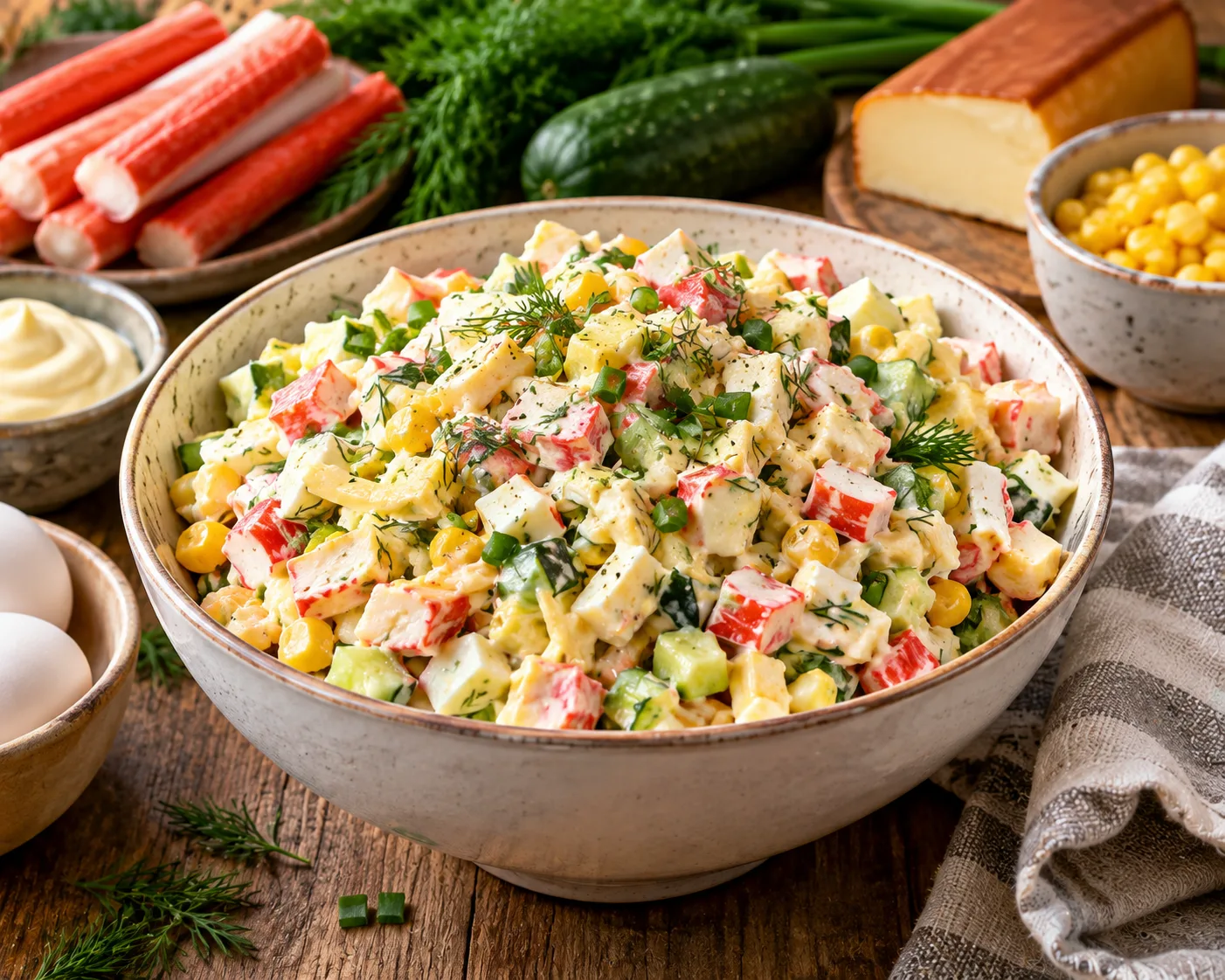 🦀 Крабовый салат с копчёным сыром — знакомый вкус, но намного интереснее! 🧀🌽