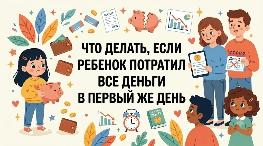Что делать, если ребенок потратил все карманные в первый же день?

Лето началось, деньги выданы, и у