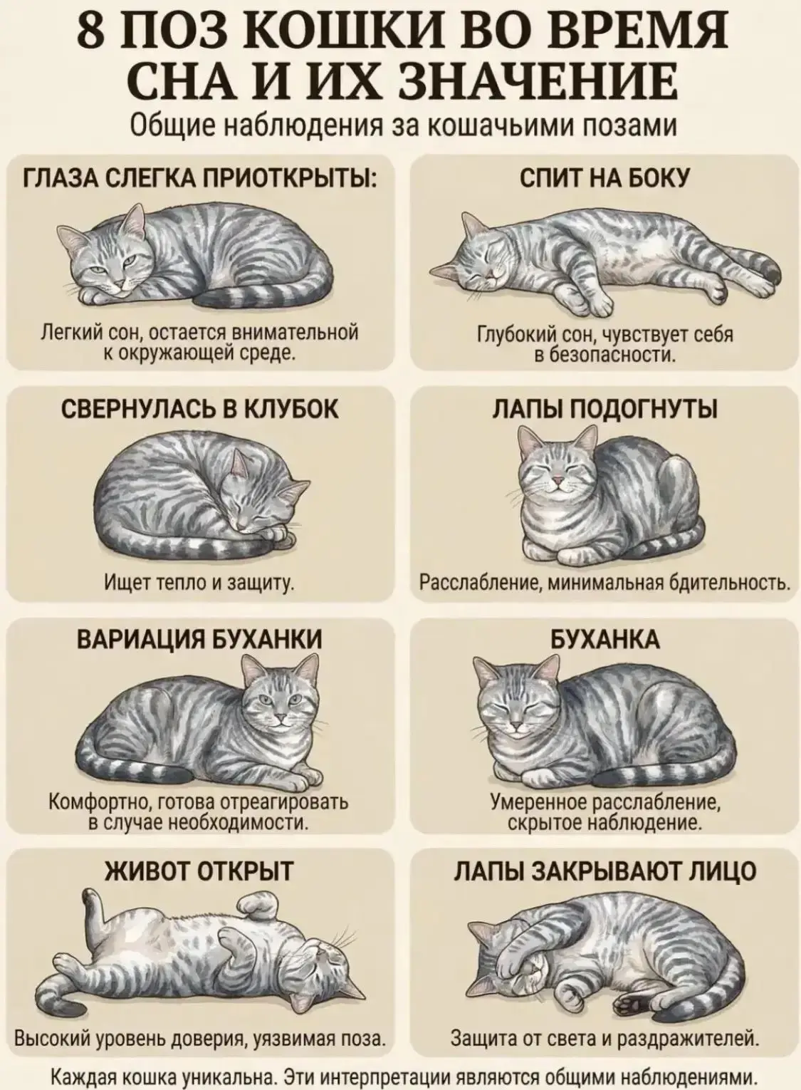 8 поз кошки во время сна и их значение