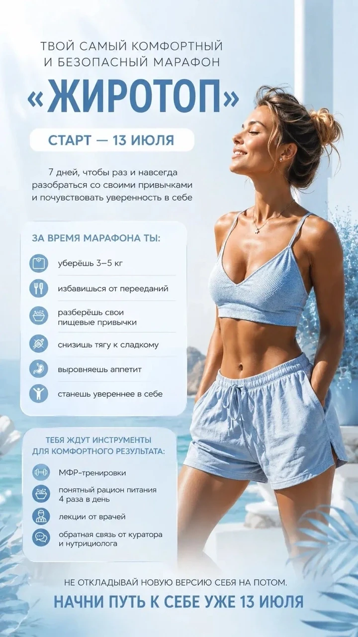 Дорогие мои 💛, объявляю набор на летний поток нашего любимого марафона «Жиротоп»! 🔥☀️