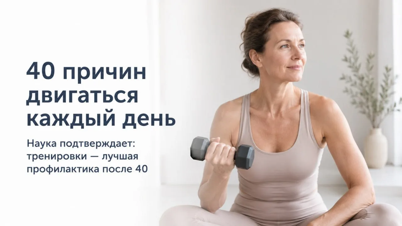 Тренировки помогают отсрочить 40 хронических заболеваний 🔥

И это не громкая фраза, а выводы, опубл