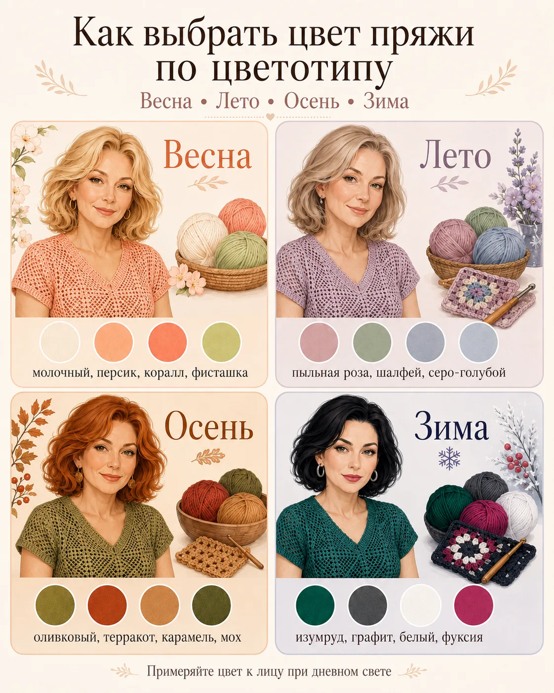 Как выбрать цвет пряжи, чтобы изделие действительно вам шло? 🌿

Когда мы смотрим на ажурное платье 