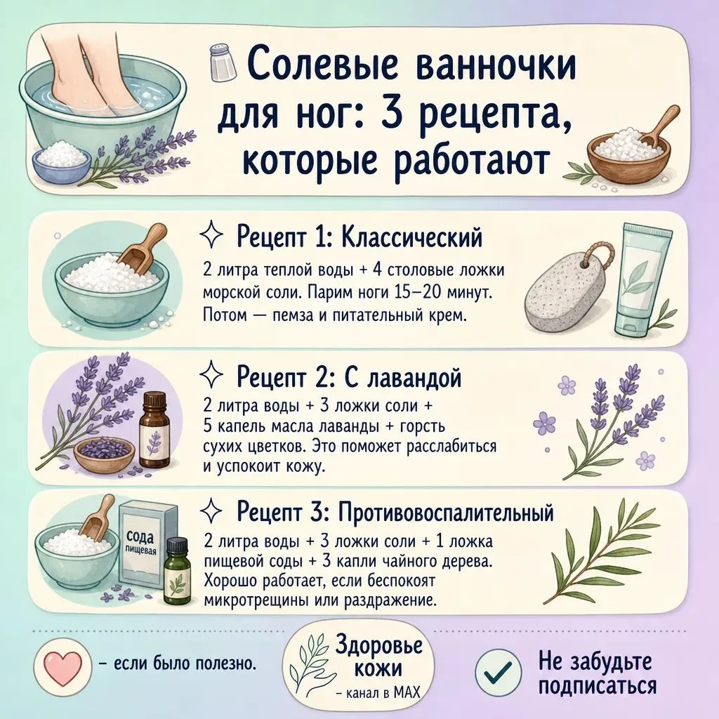 🧂 Солевые ванночки для ног: 3 рецепта, которые работают