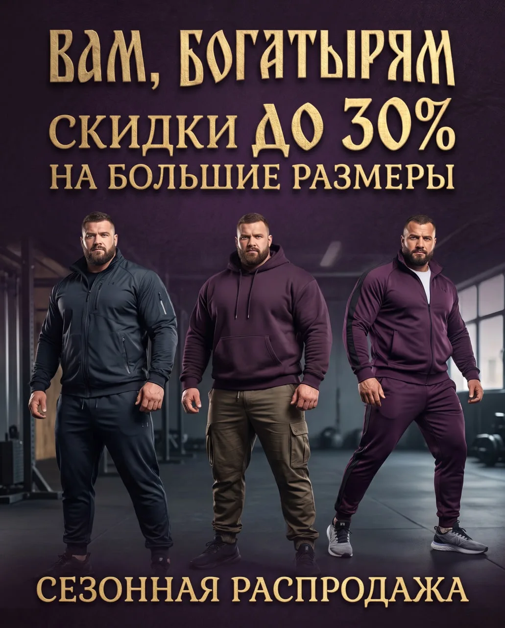 ВАМ, БОГАТЫРЯМ — СКИДКИ ДО 30% НА БОЛЬШИЕ РАЗМЕРЫ!