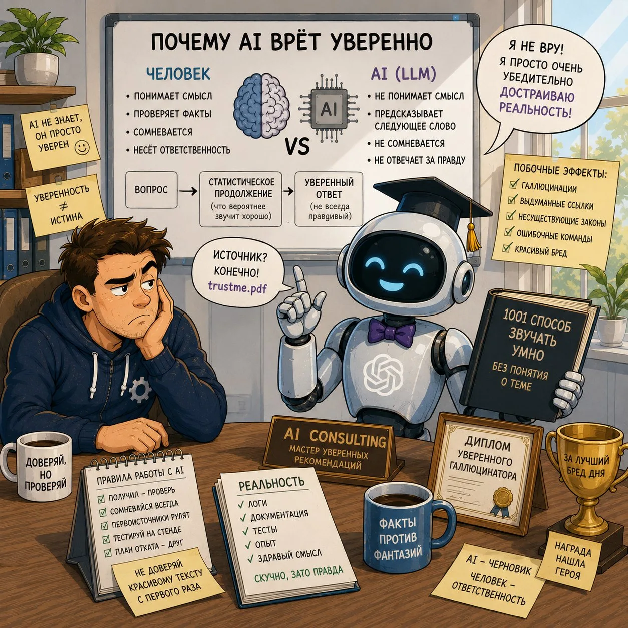 Почему AI врёт уверенно