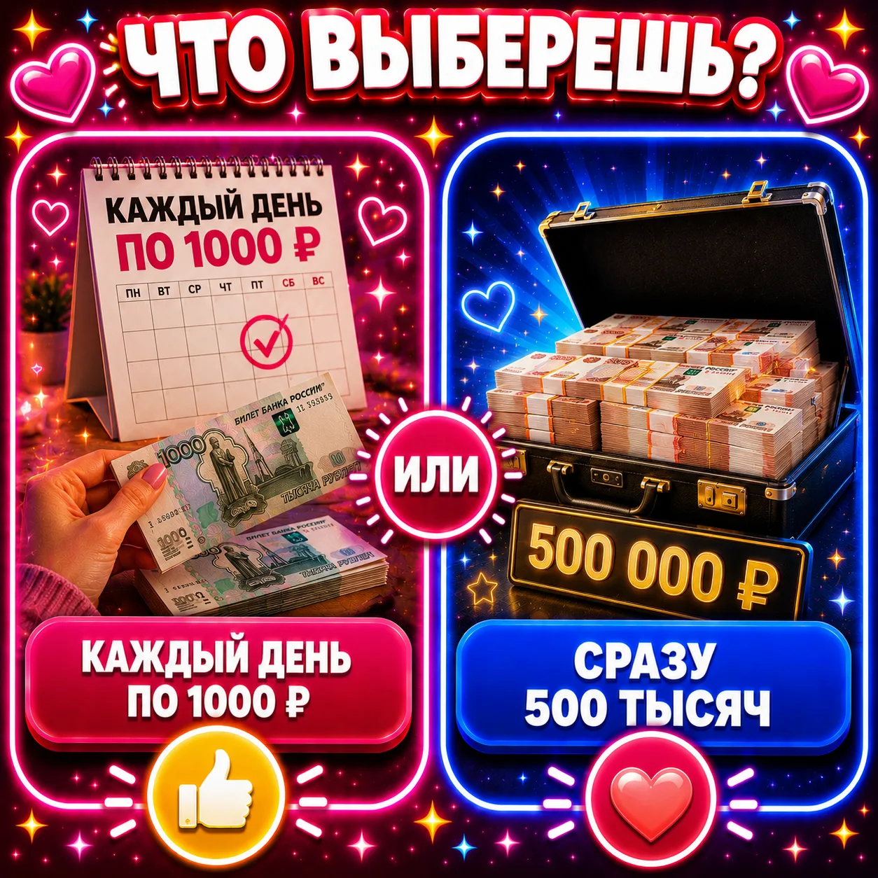 Каждый день по 1000 ₽ или получить сразу 500 тысяч?