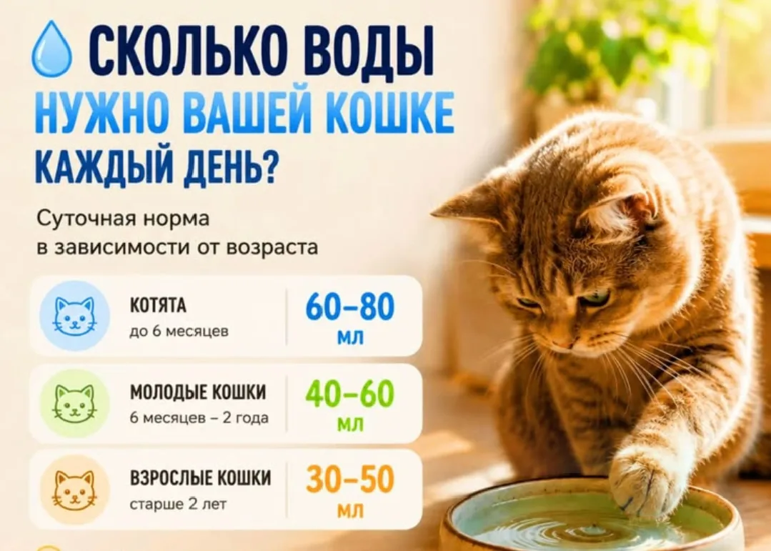 💧 Сколько воды нужно вашей кошке каждый день? 🐾