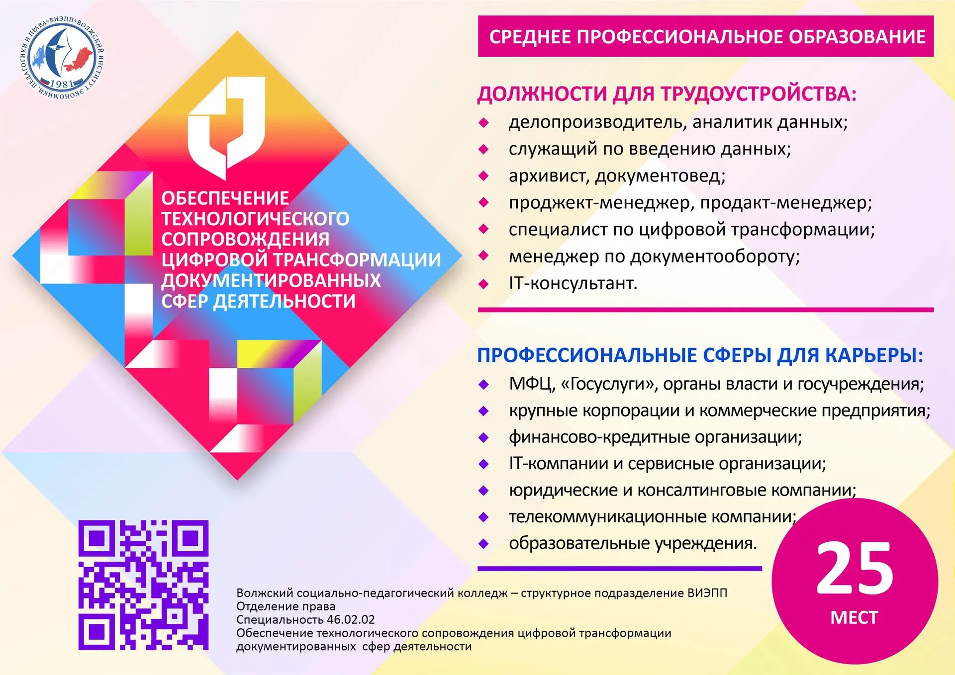 ☀️ВИЭПП приглашает абитуриентов на обучение по программе среднего профессионального образования спец