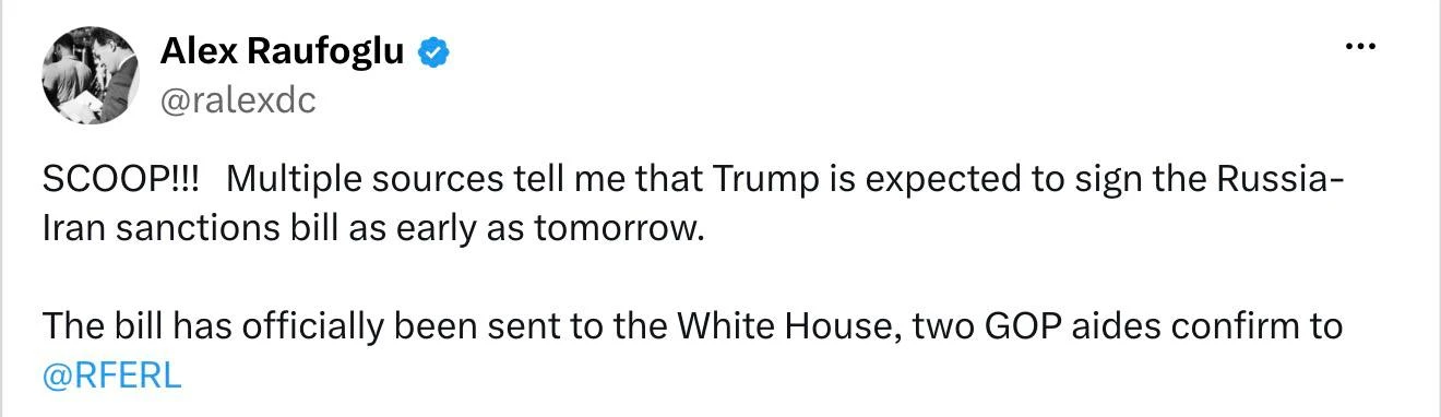 ❗️Трамп может уже сегодня подписать законопроект об «адских санкциях» против России, — ...