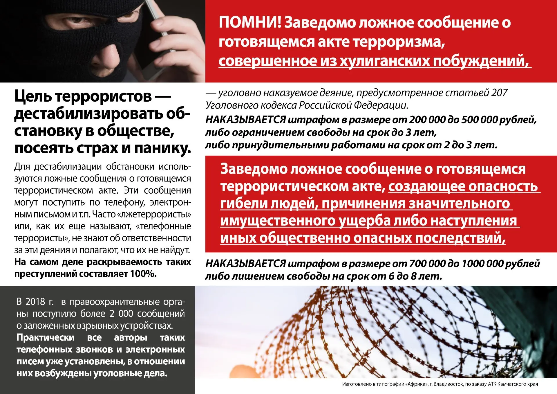 Памятка об ответственности граждан за заведомо ложные сообщения об угрозе совершения те...