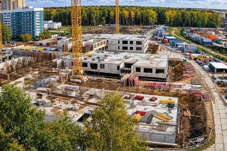В Новом Девяткино завершили устройство фундаментной плиты будущей школы. В Новом Девятк...