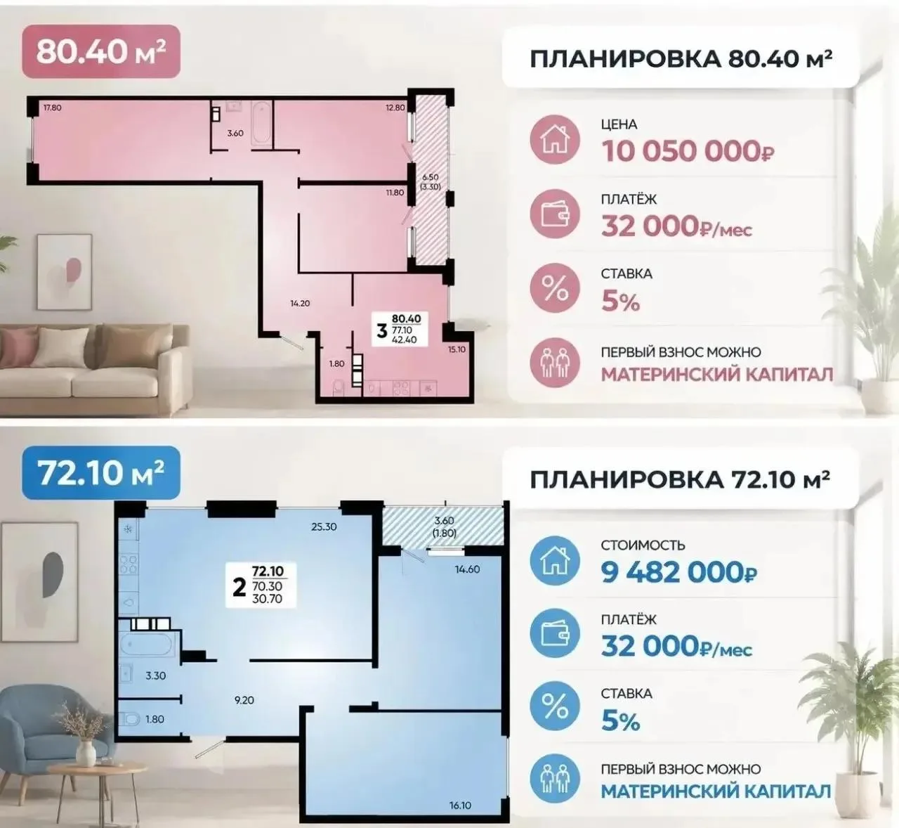 🗝️ Последние квартиры большой площади в престижном ЖК г.Краснодара!