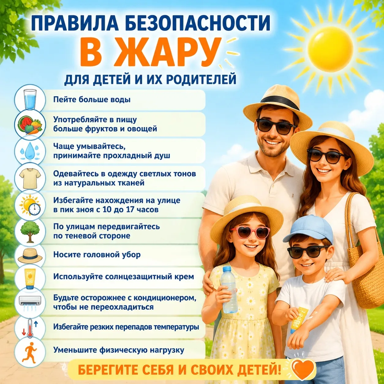 🌞Солнце — источник радости и тепла, но в жару оно может стать опасным. Чтобы отдых на свежем воздух