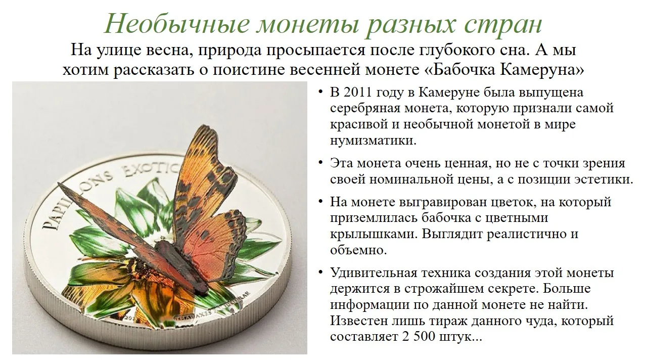 А в Камеруне решили, что бабочки должны быть и в кошельке.