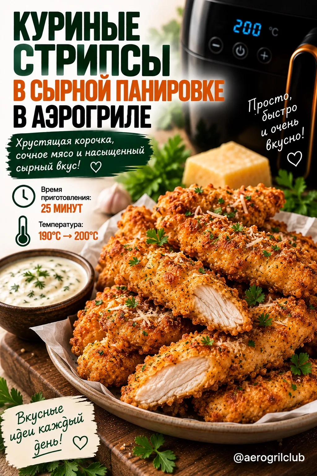 🍗 Куриные стрипсы с пармезаном и хрустящей корочкой в аэрогриле