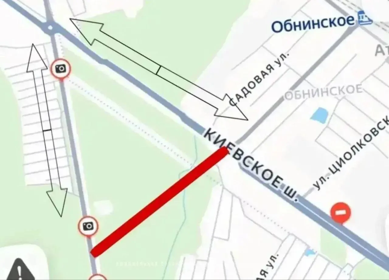 Из-за ремонта трассы М-3 дорога из Обнинска в Белоусово от перекрёстка с улицей Московс...