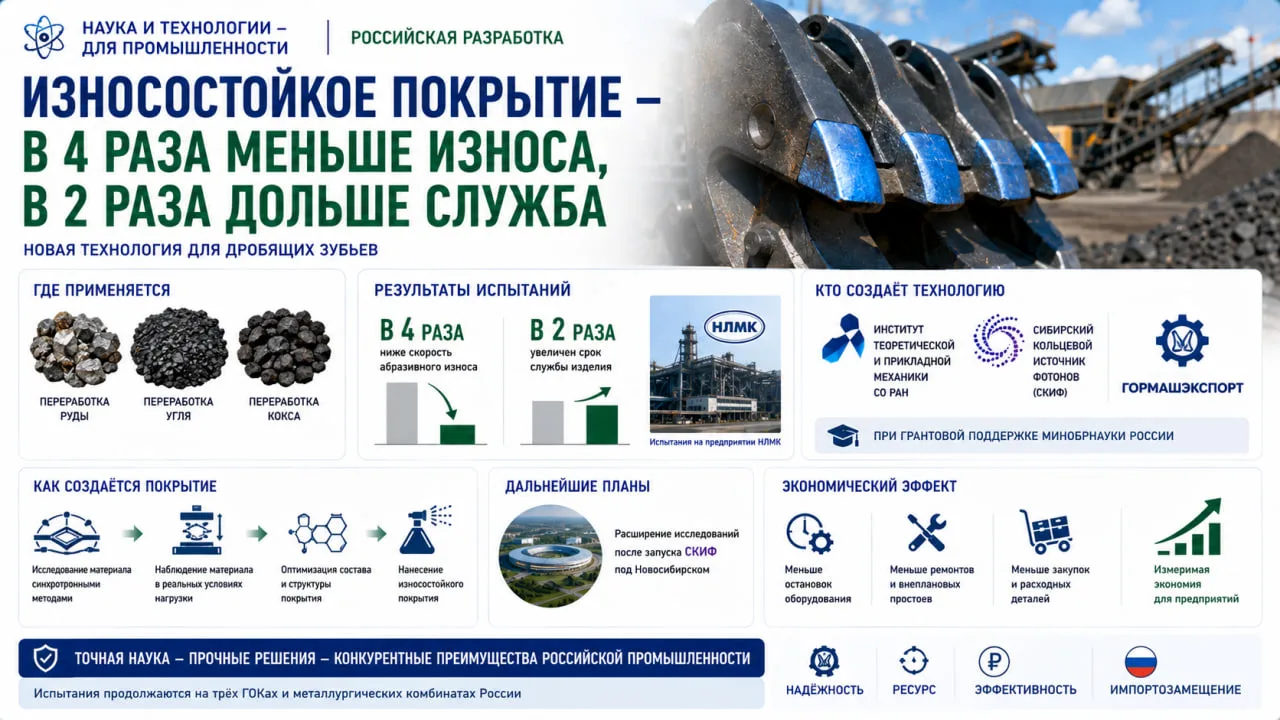 Сибирские ученые и производители разработали износостойкое покрытие для дробящих зубьев...