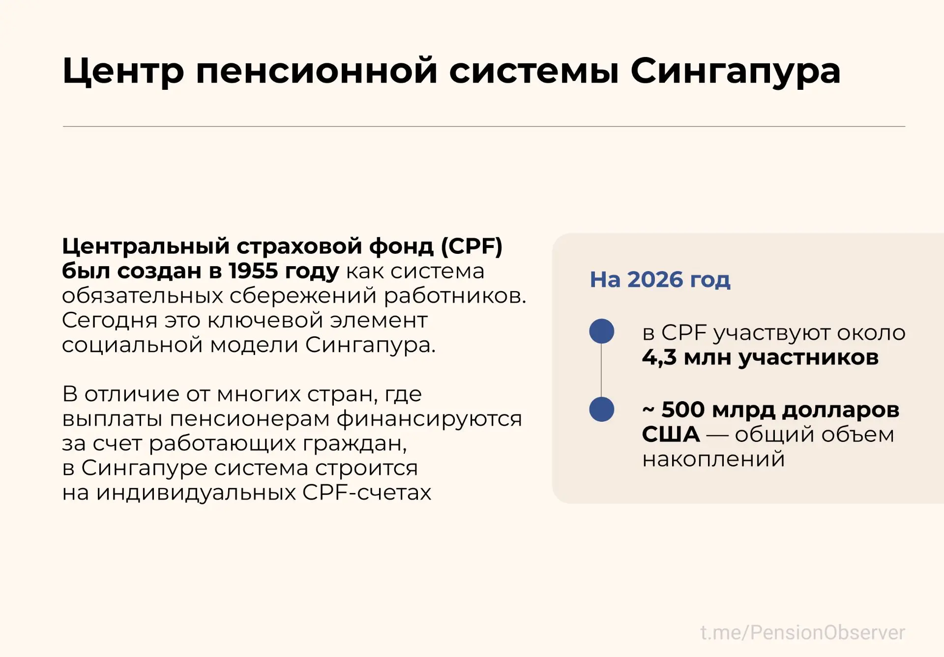 🇸🇬 Опыт сингапурской пенсионной системы

Сингапурская модель — это пример того, как обязательные н