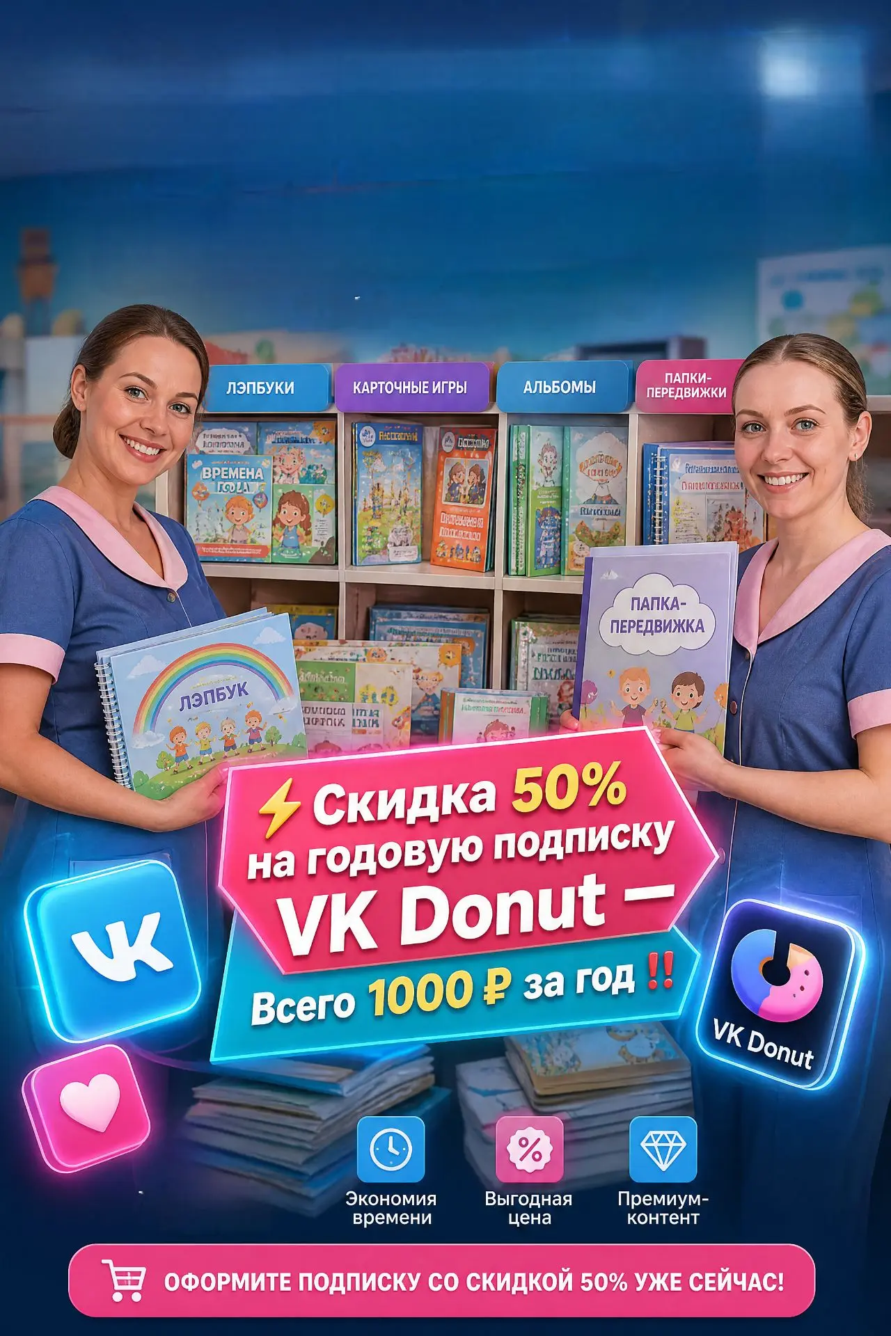 ⚡️ Годовой запас идей за полцены! Скидка 50% на годовую подписку  VK Donut!