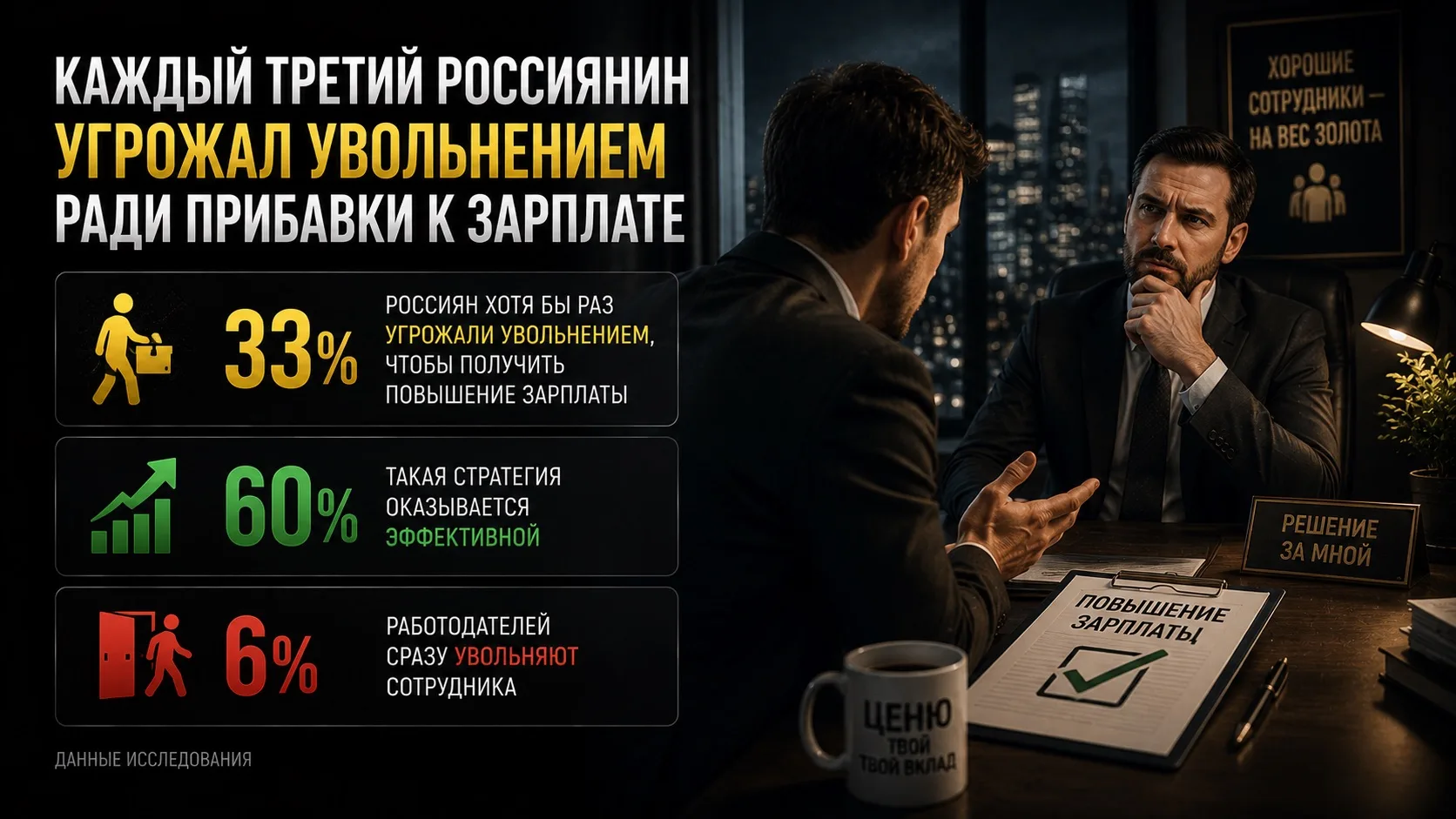 💼 Каждый третий россиянин угрожал увольнением ради прибавки к зарплате

По данным исследования, каж