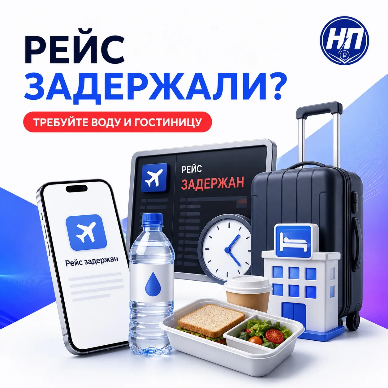 РЕЙС ЗАДЕРЖАЛИ — ТРЕБУЙТЕ ВОДУ, ЕДУ И ГОСТИНИЦУ

✈️ При задержке или отмене рейса авиакомпания обяза