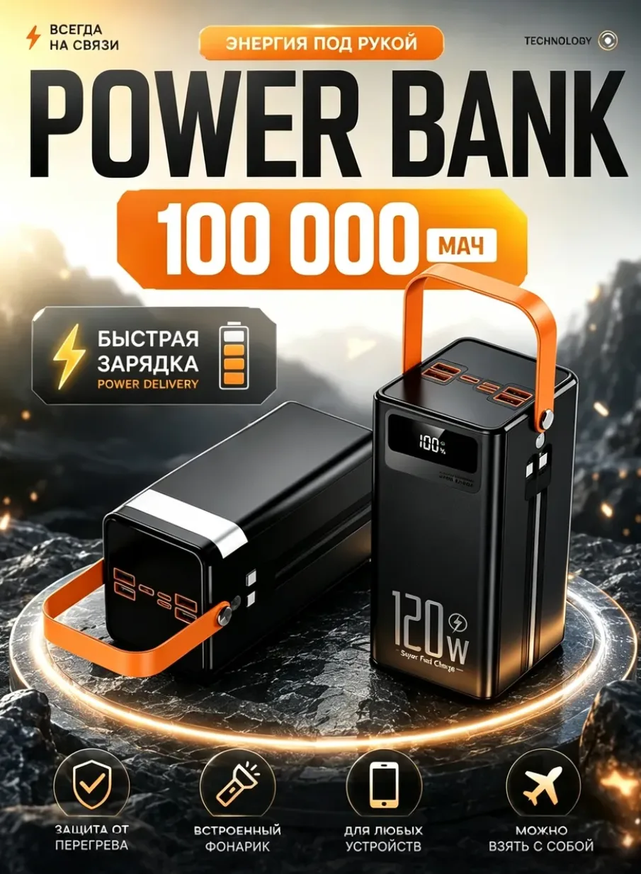 Пауэрбанк 100,000 mAh 120W твоя личная электростанция ⚡
