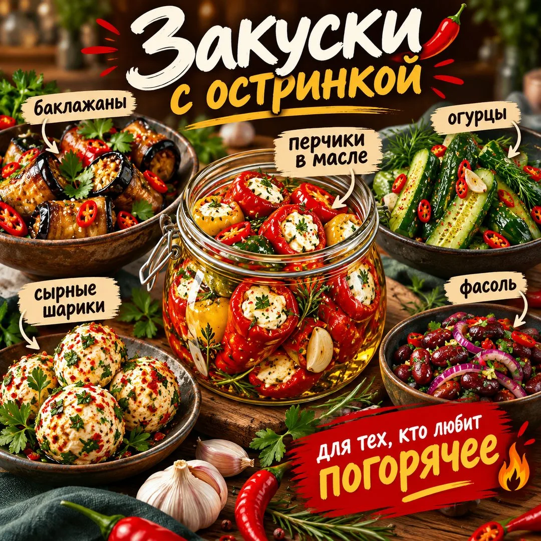 🌶️ ПЯТЬ ЗАКУСОК С ОСТРИНКОЙ — ДЛЯ ТЕХ, КТО ЛЮБИТ ПОГОРЯЧЕЕ