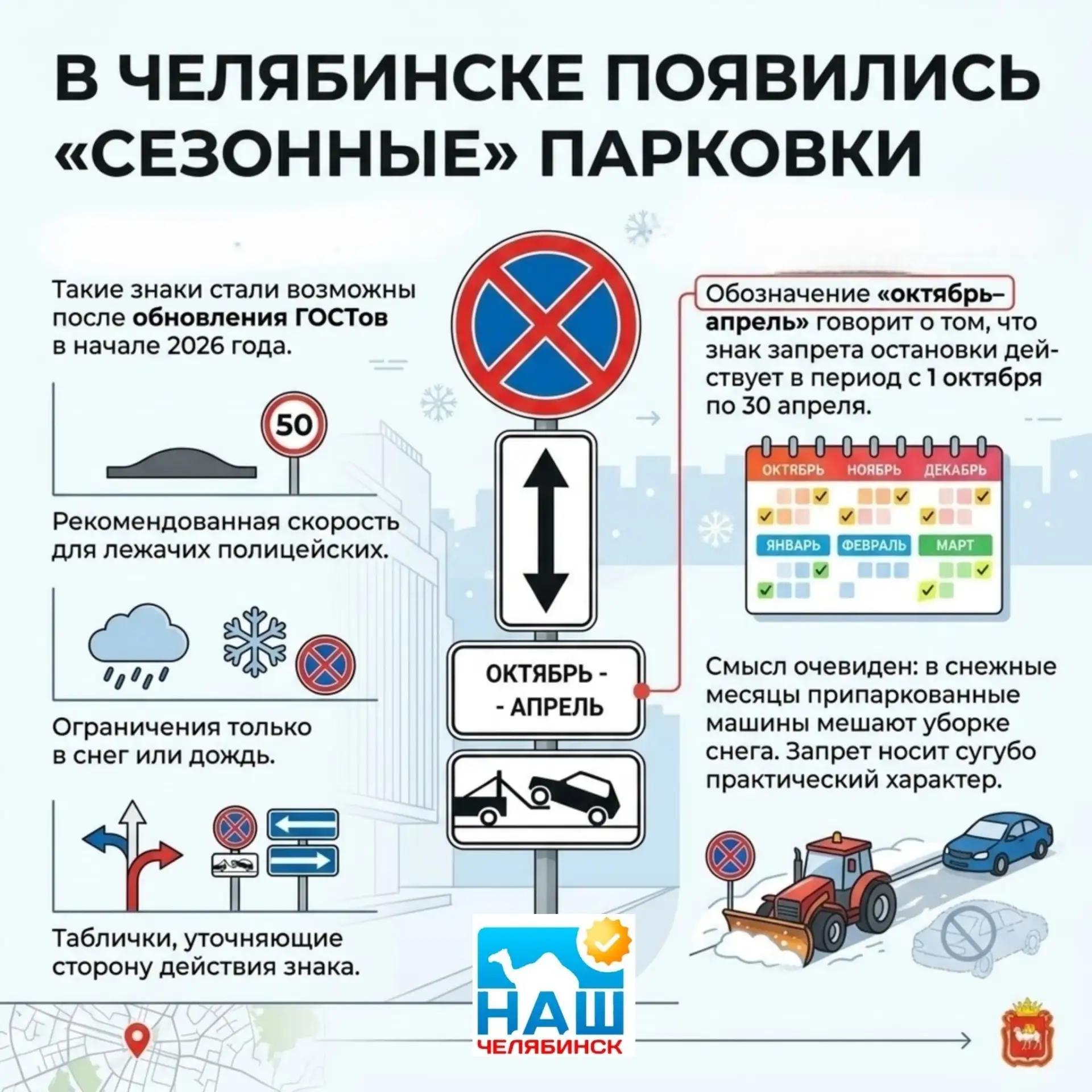 ❄️ В Челябинске появились сезонные дорожные знаки