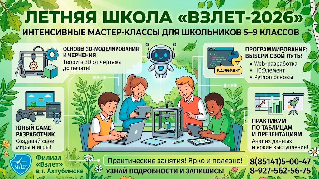 🎓 С 15 июня по 6 июля 2026 года филиал «Взлёт» МАИ открывает двери для юных талантов! ...