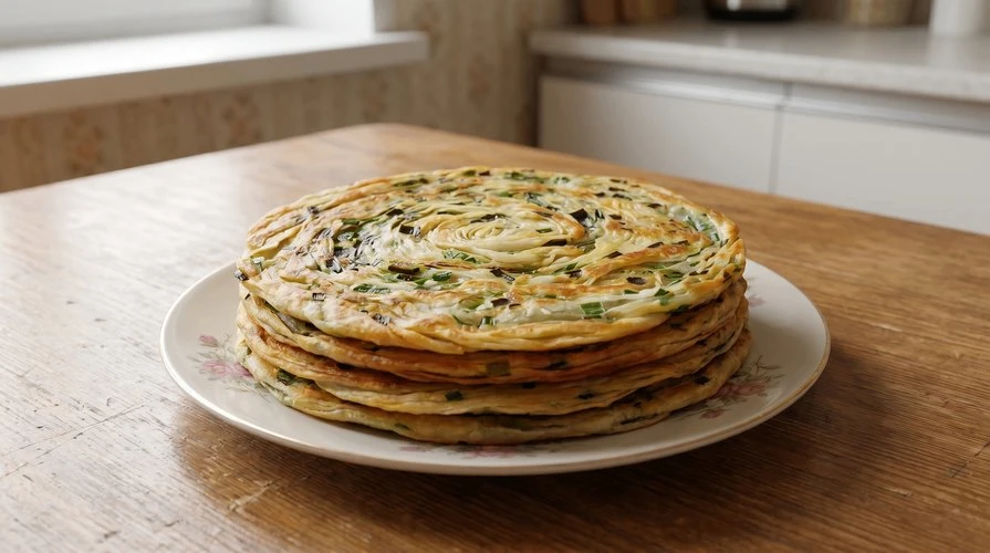 Катлама с луком — Слоистая, хрустящая лепёшка с ароматной луковой начинкой. ~250 руб. ~КБЖУ на весь 