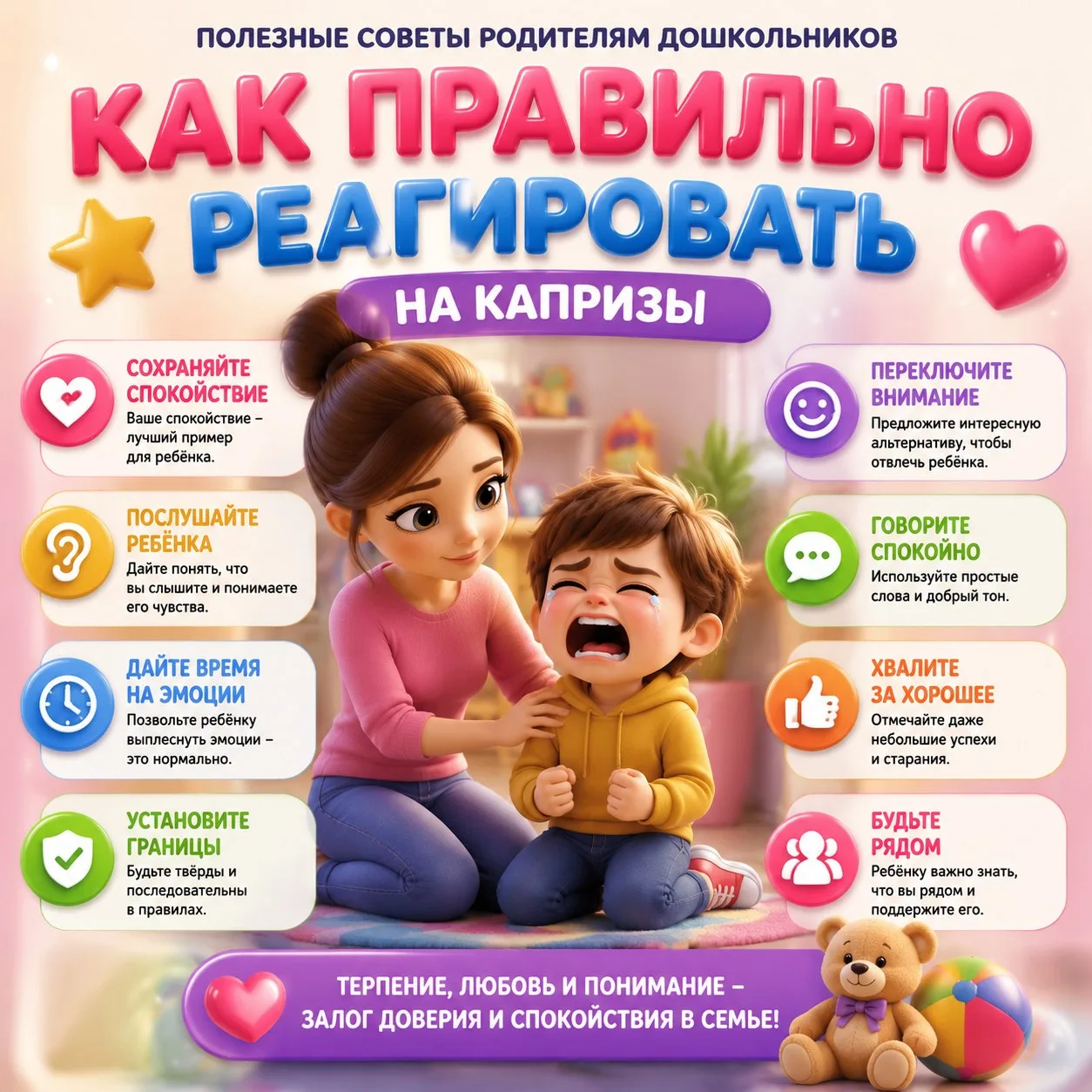 ❓ Капризы — это манипуляция или крик о помощи?

Правильная реакция строится в 3 шага:

1️⃣ Спокойств