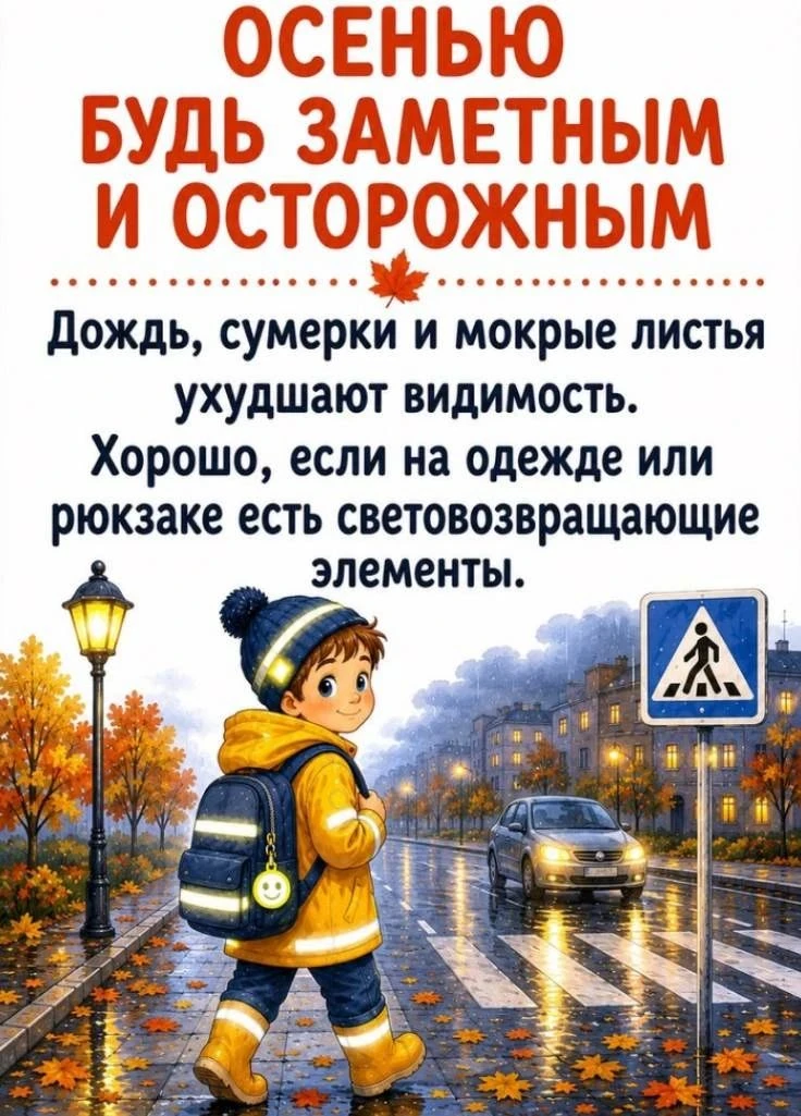 🍁 Внимание, родители! Осенняя дорога требует особой осторожности!